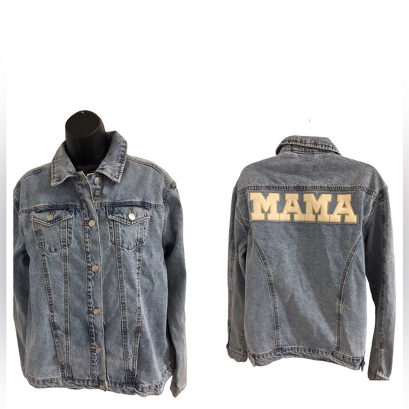 Blue jeans Maternity ‘Mama’‎ embroidered classic jeans jacket size medium new - Picture 1 of 14